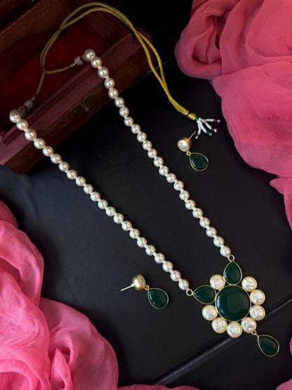 Monalisa Stone Shell Pearl Necklace with Earring set