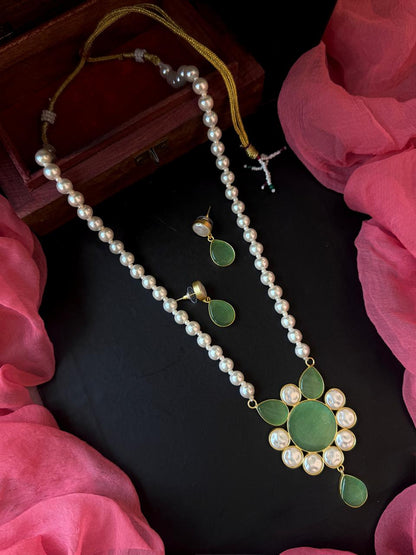 Monalisa Stone Shell Pearl Necklace with Earring set
