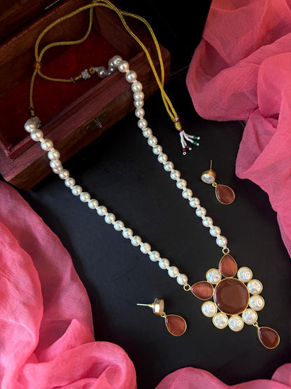 Monalisa Stone Shell Pearl Necklace with Earring set