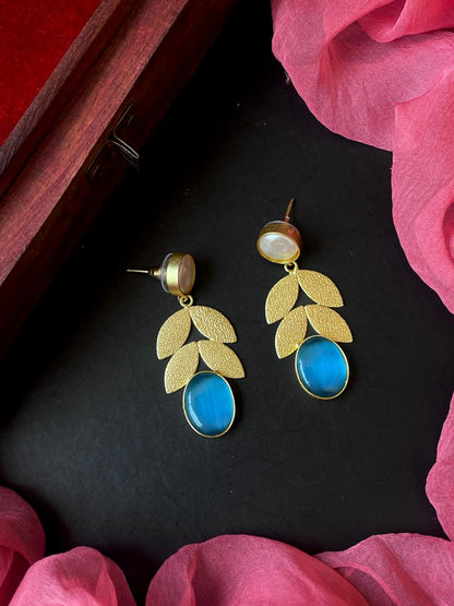 Monalisa Stone Sell Pearl Golden Leaf Earring