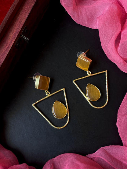 Monalisa Stone Golden Geometrical Earring