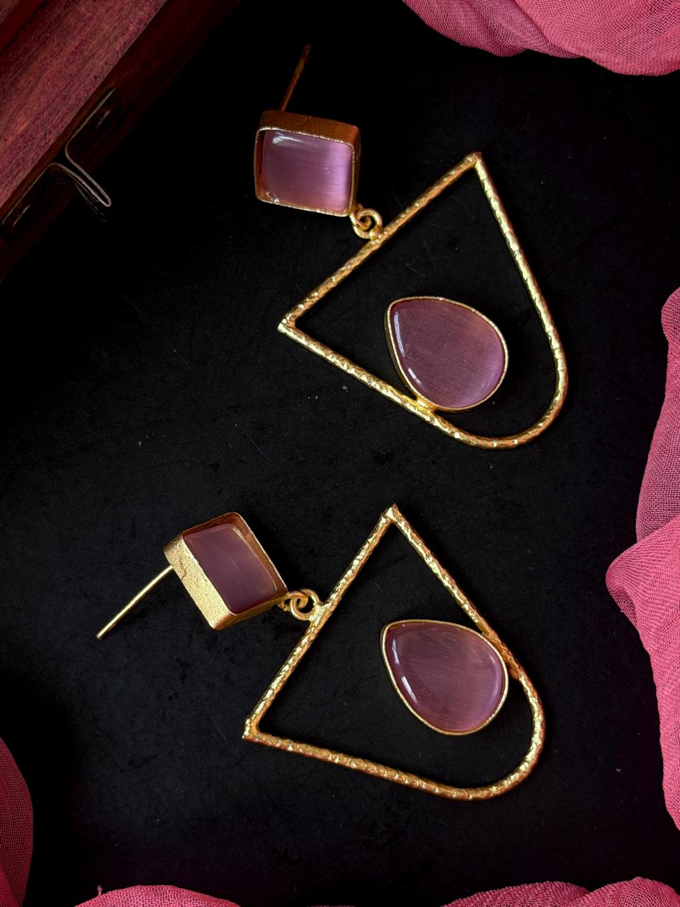 Monalisa Stone Golden Geometrical Earring