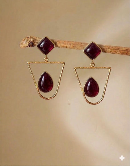 Monalisa Stone Golden Geometrical Earring