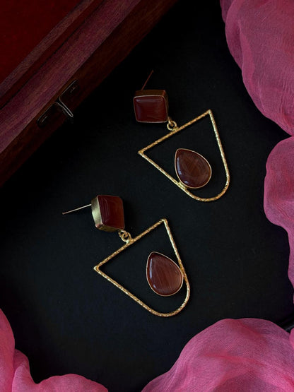 Monalisa Stone Golden Geometrical Earring