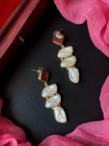 Monalisa Stone Shell Pearl Golden Geometrical Earring