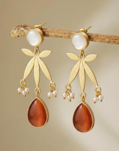Monalisa Stone Shell Pearl Golden Geometrical Earring