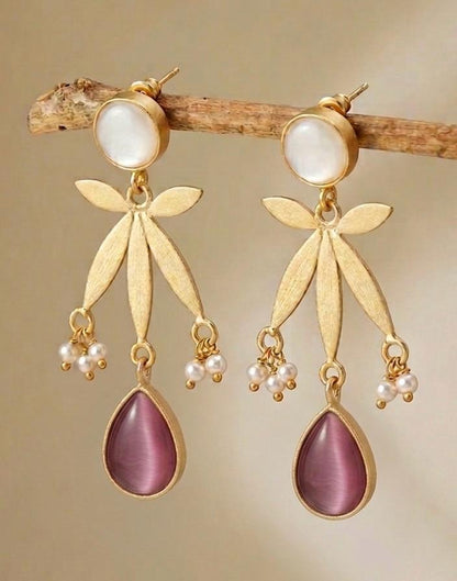 Monalisa Stone Shell Pearl Golden Geometrical Earring