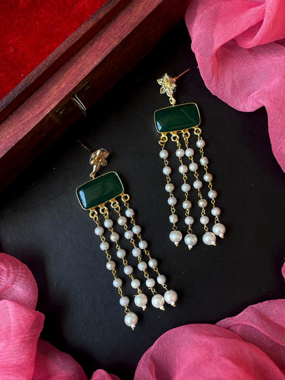 Monalisa Stone Beaded Latkan Golden Earring