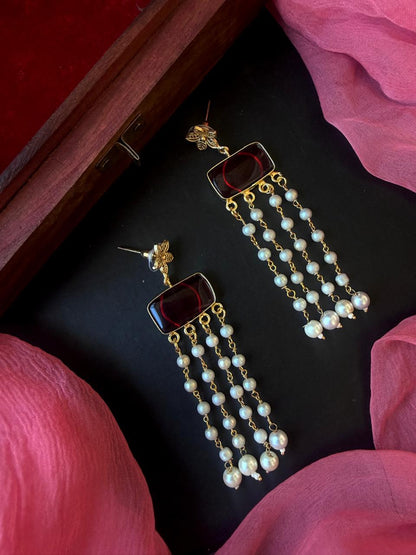Monalisa Stone Beaded Latkan Golden Earring