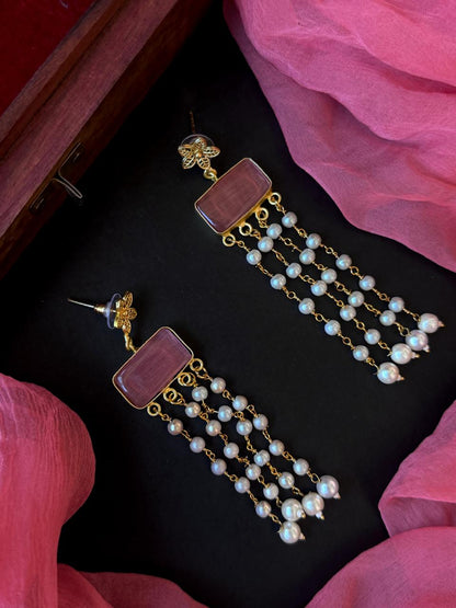 Monalisa Stone Beaded Latkan Golden Earring