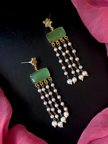 Monalisa Stone Beaded Latkan Golden Earring