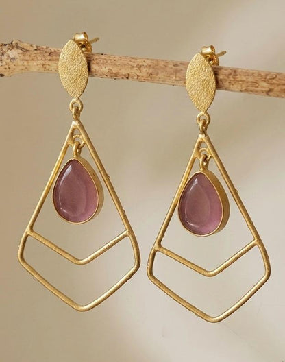 Monalisa Stone Geometrical Golden Earring