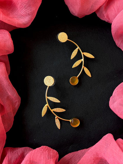Monalisa Stone Golden Leaf Earring