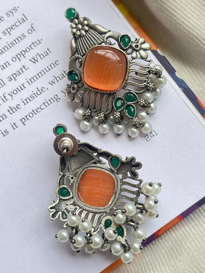 Silver Replica Monalisa Stone Beaded Stud Earring