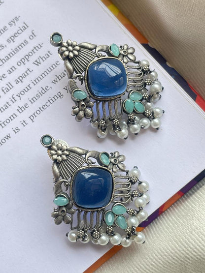 Silver Replica Monalisa Stone Beaded Stud Earring