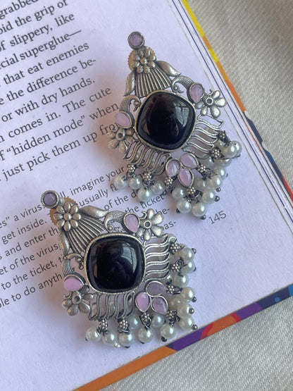 Silver Replica Monalisa Stone Beaded Stud Earring