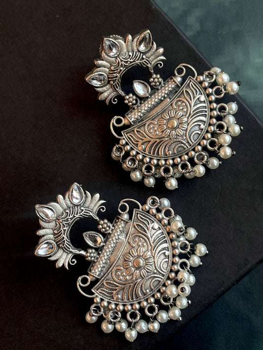 Silver Replica Monalisa Stone Beaded Earring