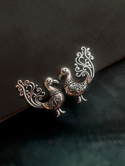 Peacock Shape Oxidized Small Stud Earring