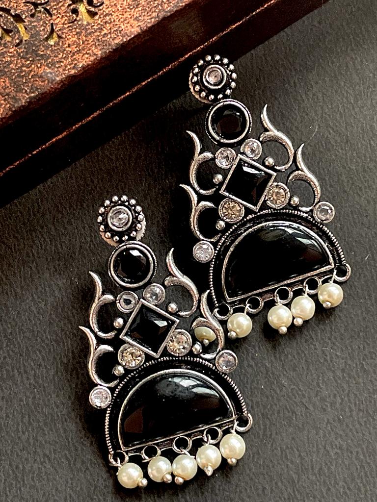 Black Polish Antique look with Monalisa stone Earring