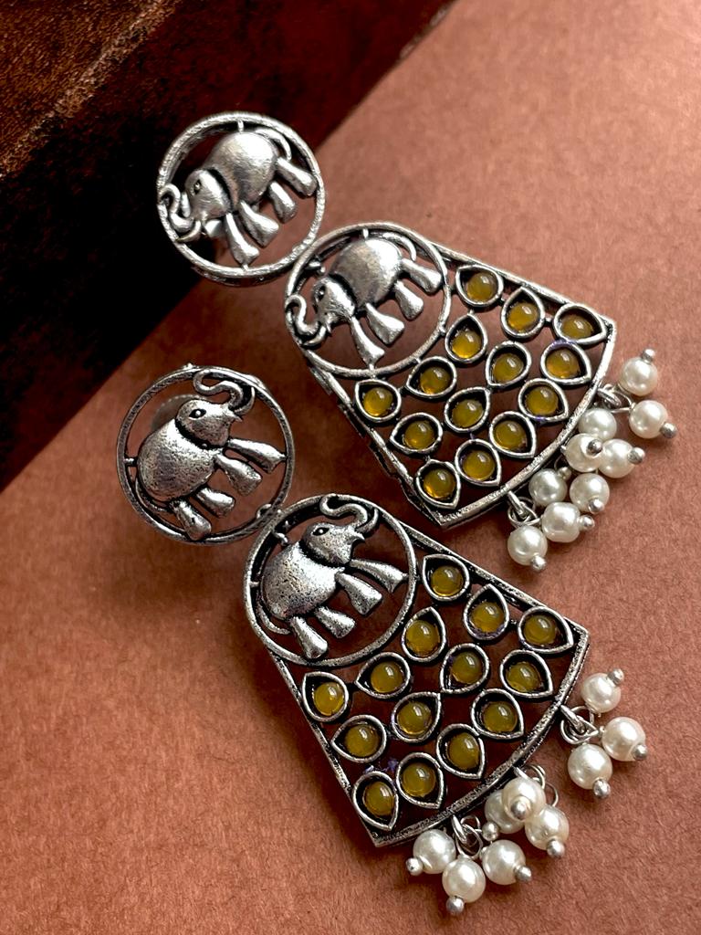 Yellow stones with Elephant Oxidized Earring