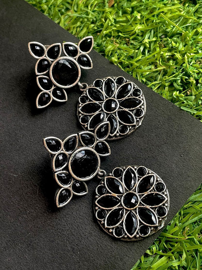 Oxidized Stone work Earring