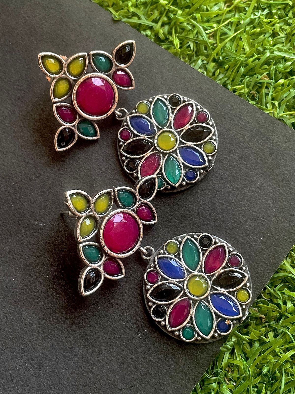 Oxidized Stone work Earring