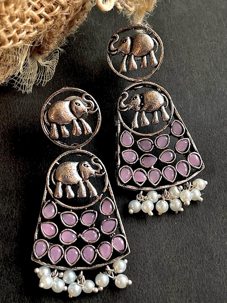 Yellow stones with Elephant Oxidized Earring