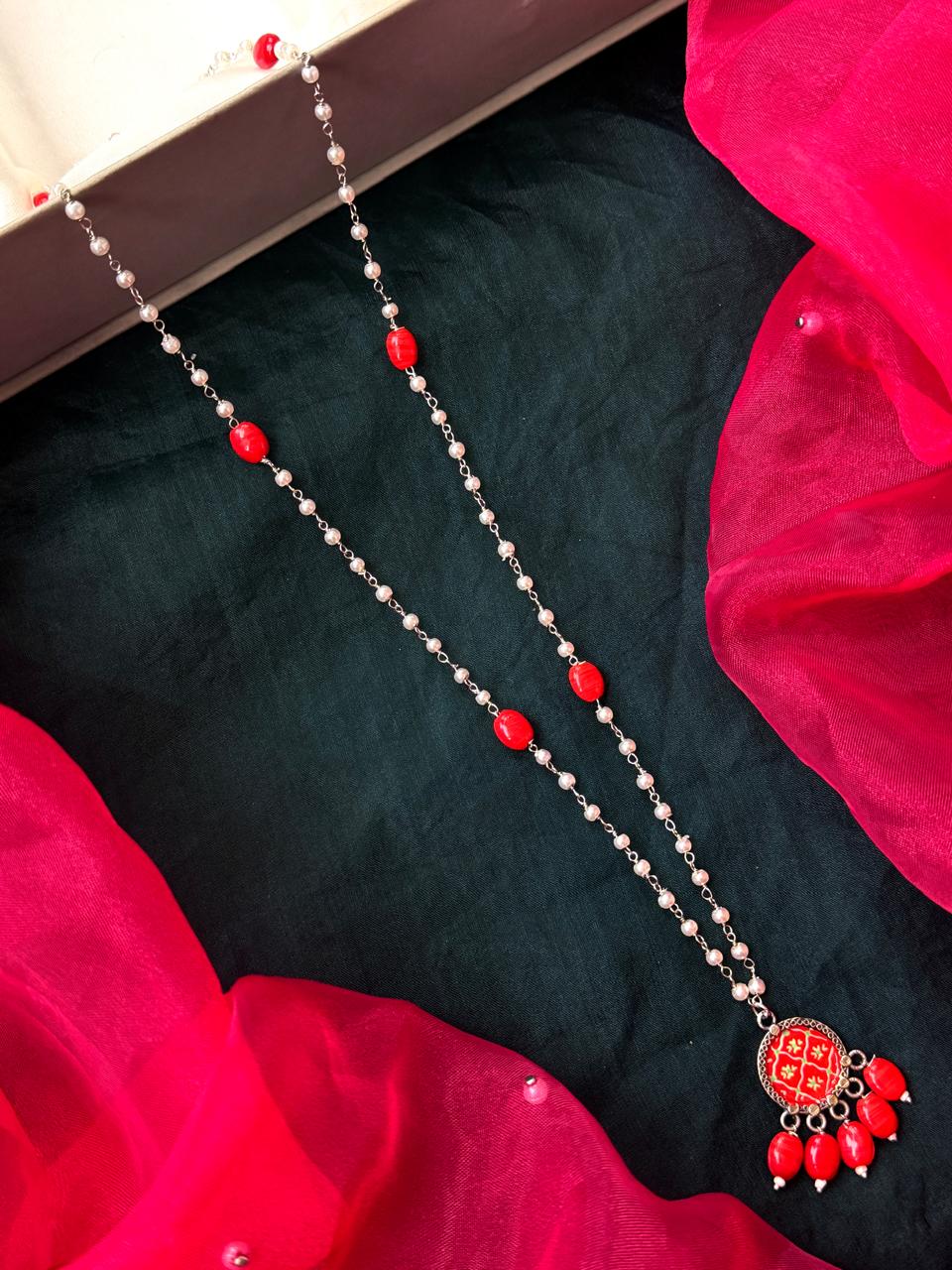 Hand Painted Pendant Beaded Chain Necklace