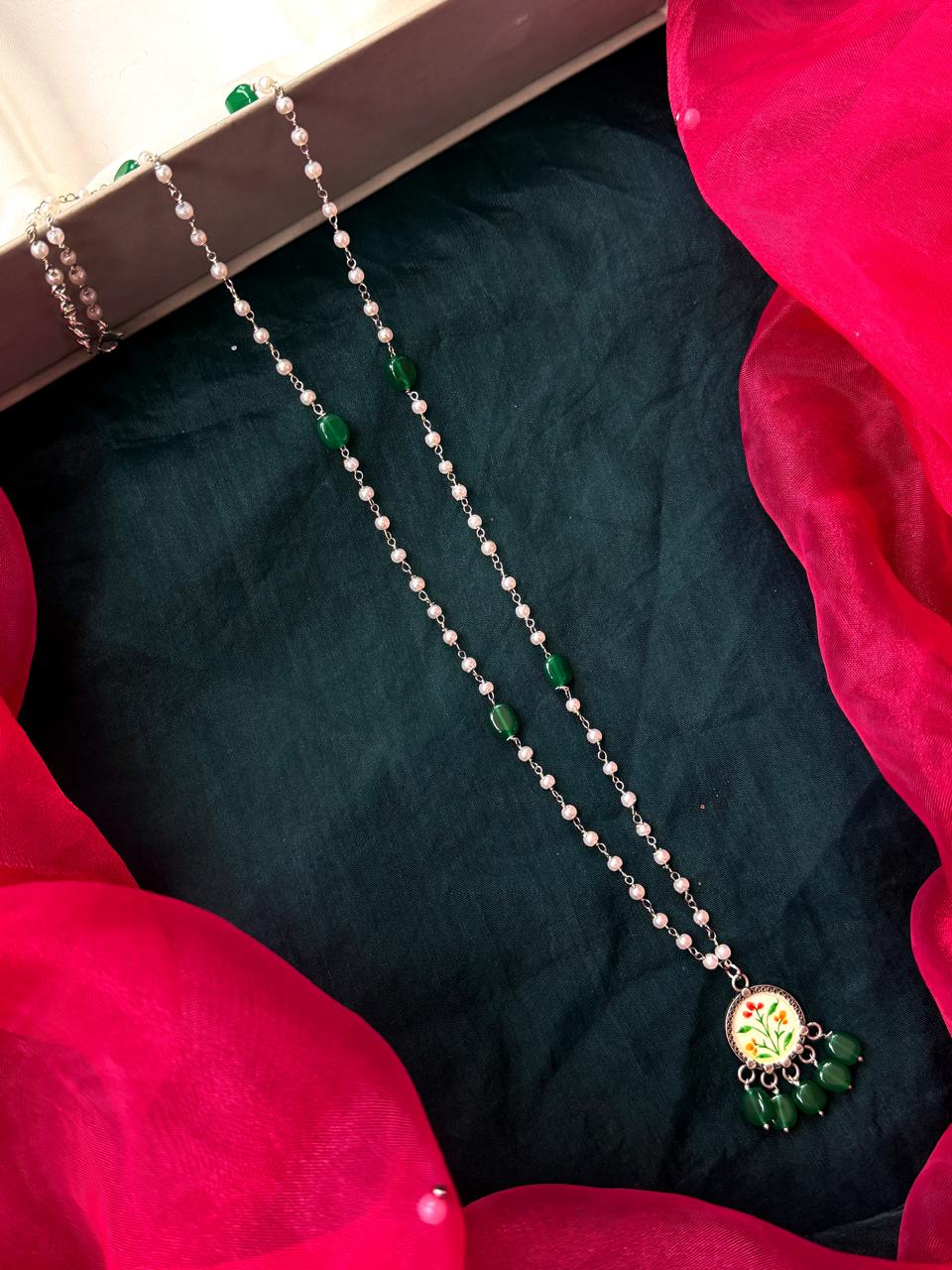 Hand Painted Pendant Beaded Chain Necklace