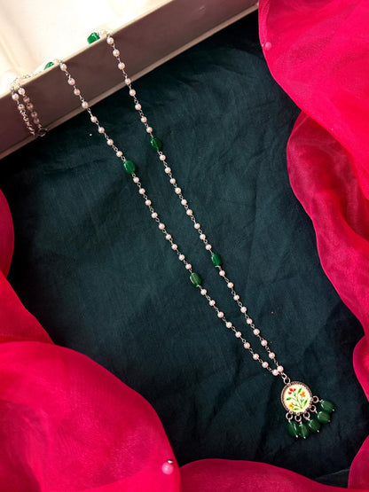 Hand Painted Pendant Beaded Chain Necklace