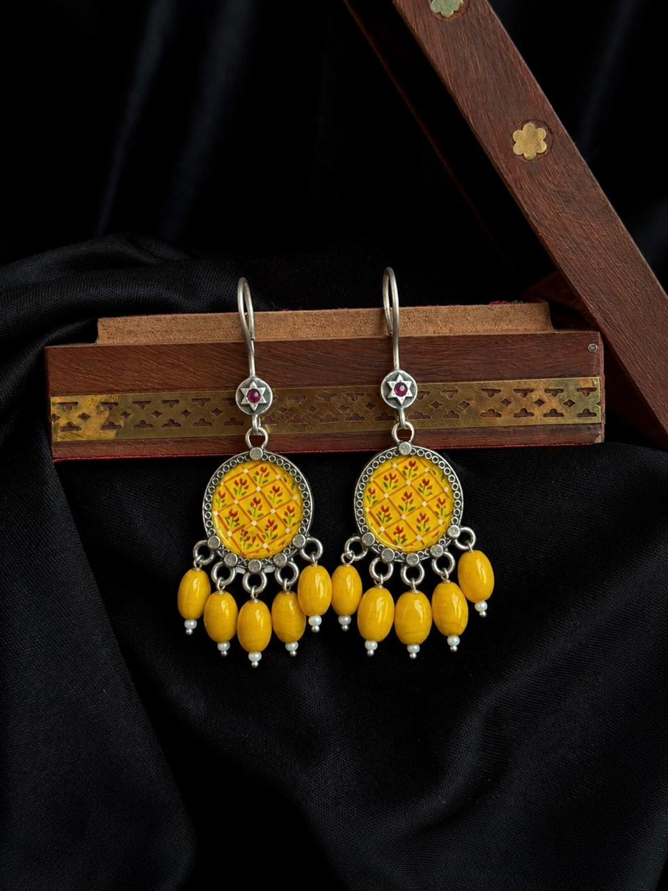 Hand Painted Beaded Oxidized Earring