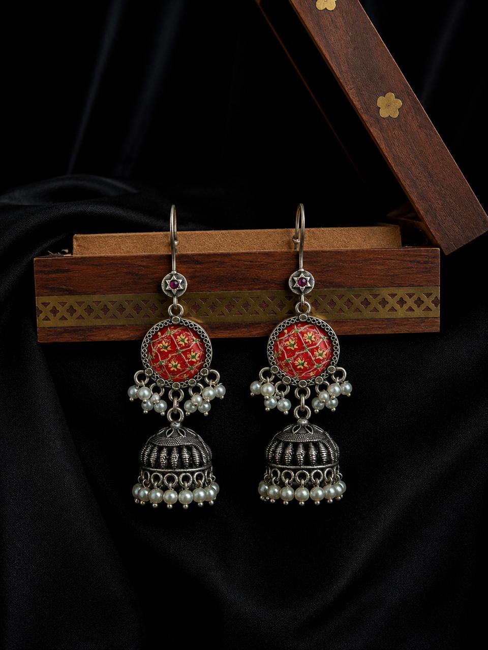 Hand Painted Top with Oxidized Jhumki Earring