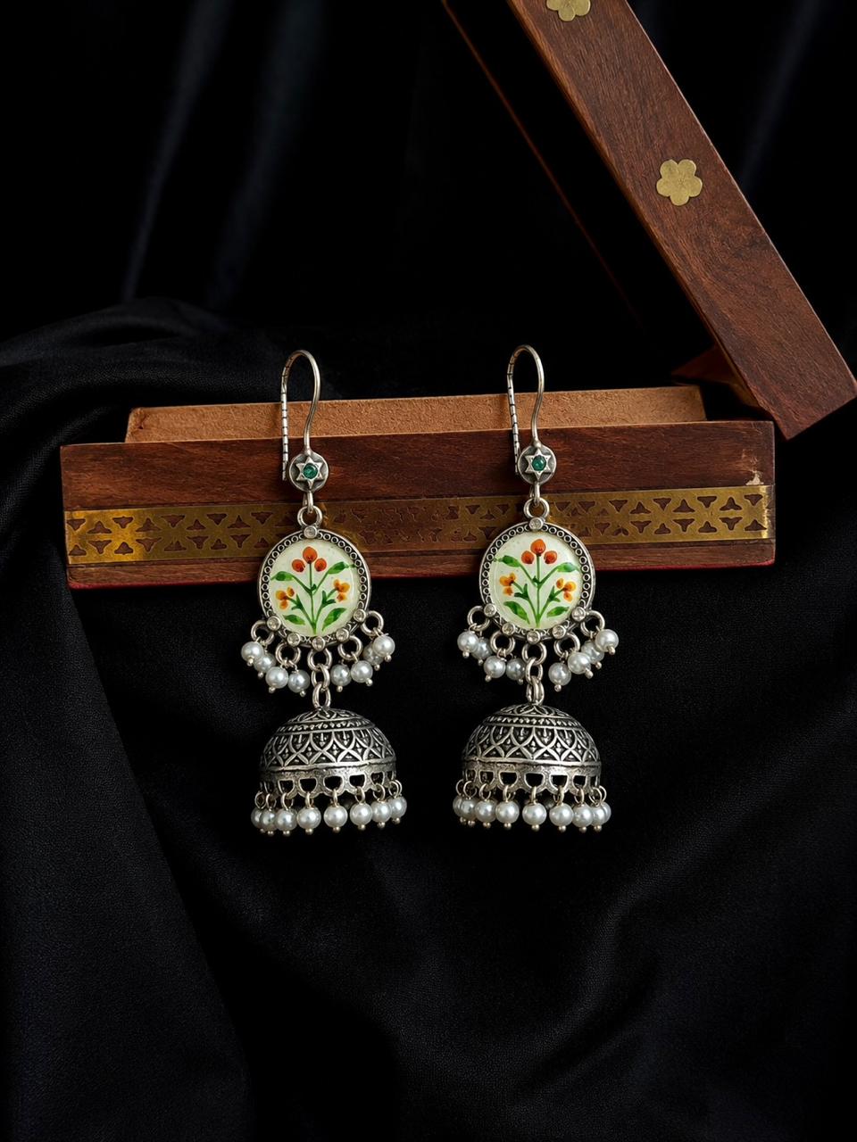 Hand Painted Top with Oxidized Jhumki Earring