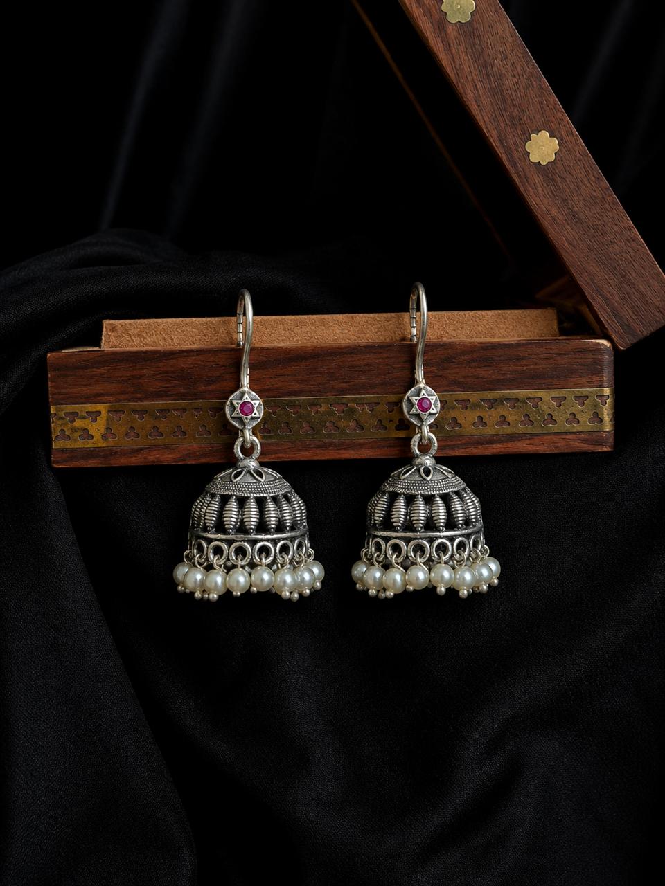 Oxidized Black Polish Jhmuki Earring