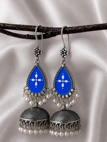 Hand Painted Top with Oxidized Jhumki Earring