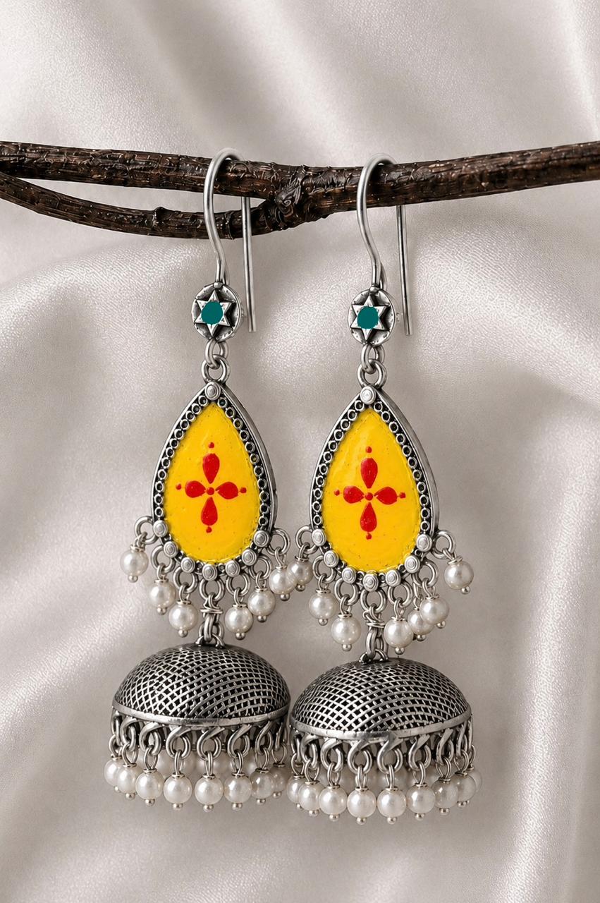 Hand Painted Top with Oxidized Jhumki Earring