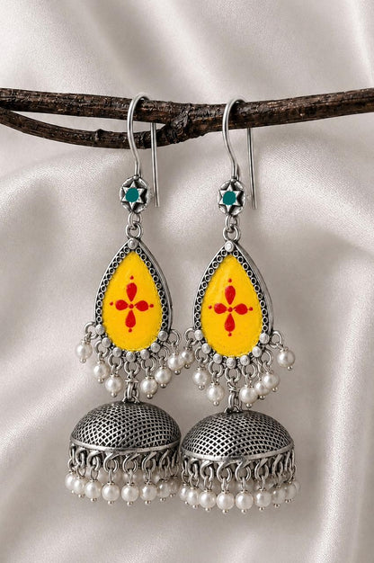 Hand Painted Top with Oxidized Jhumki Earring