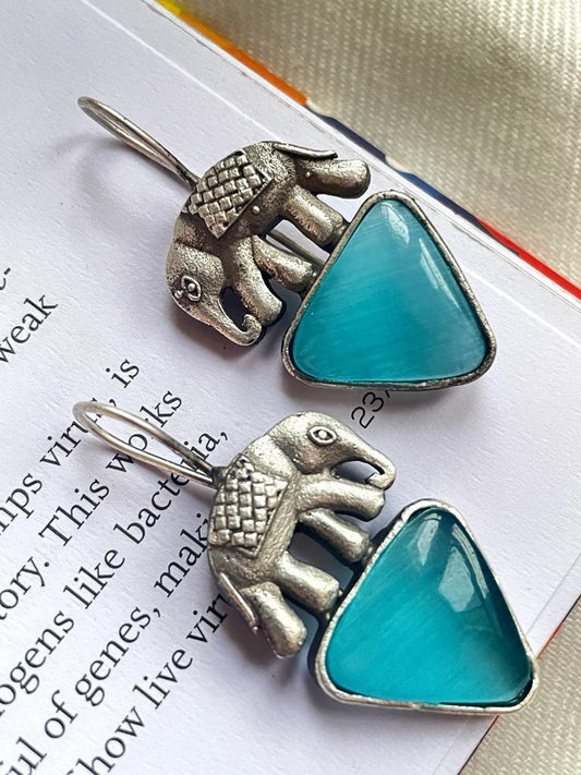 Brass Elephant with Monalisa Stone Stud Earring