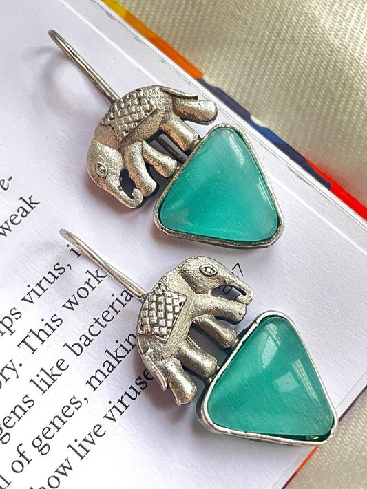 Brass Elephant with Monalisa Stone Stud Earring