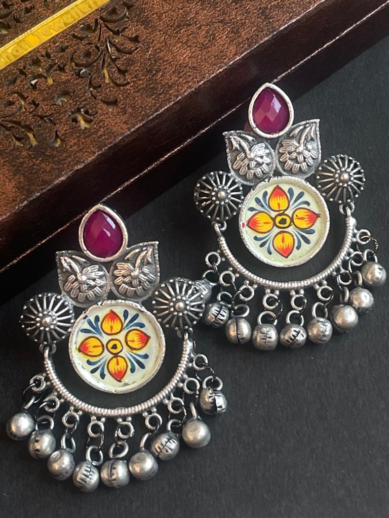 Hand Painted Black Polish Chandbali Earring