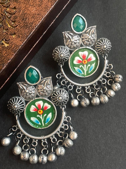 Hand Painted Black Polish Chandbali Earring