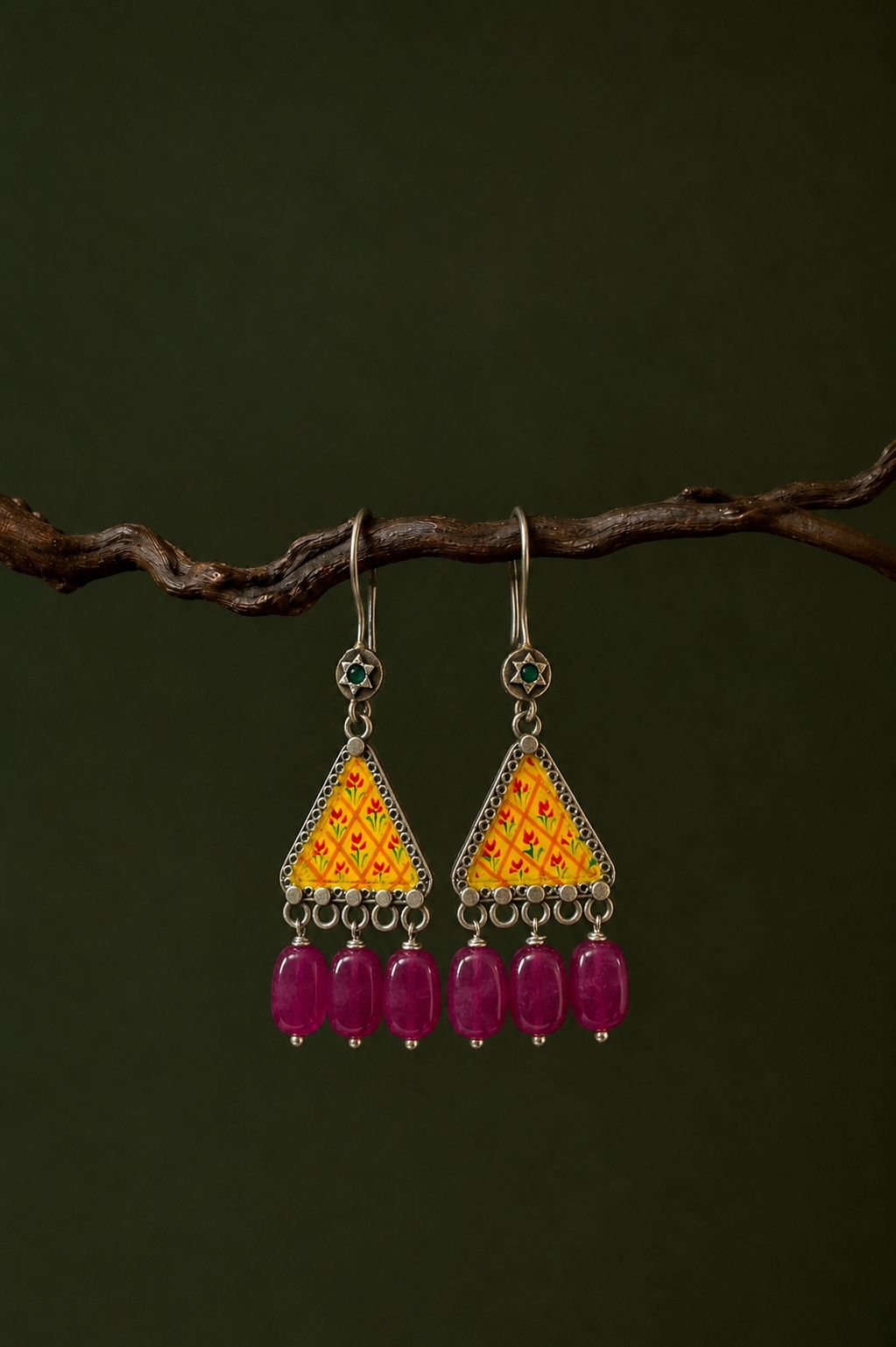 Hand Painted Top with Stones Earring