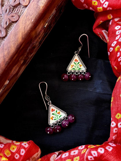 Hand Painted Top with Stones Earring