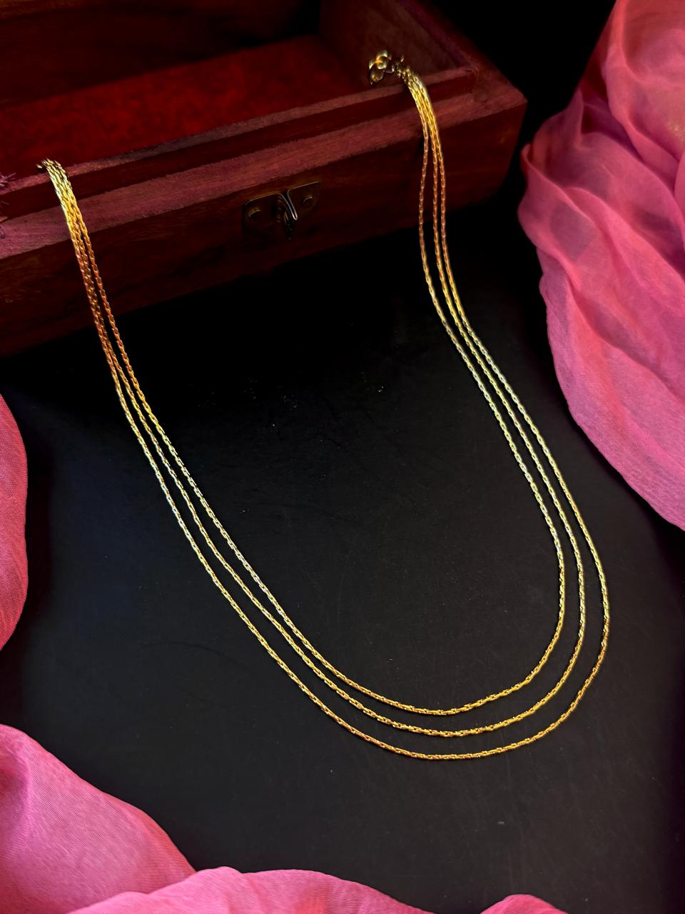 Golden Look alike Three Layred Thin Chain Necklace