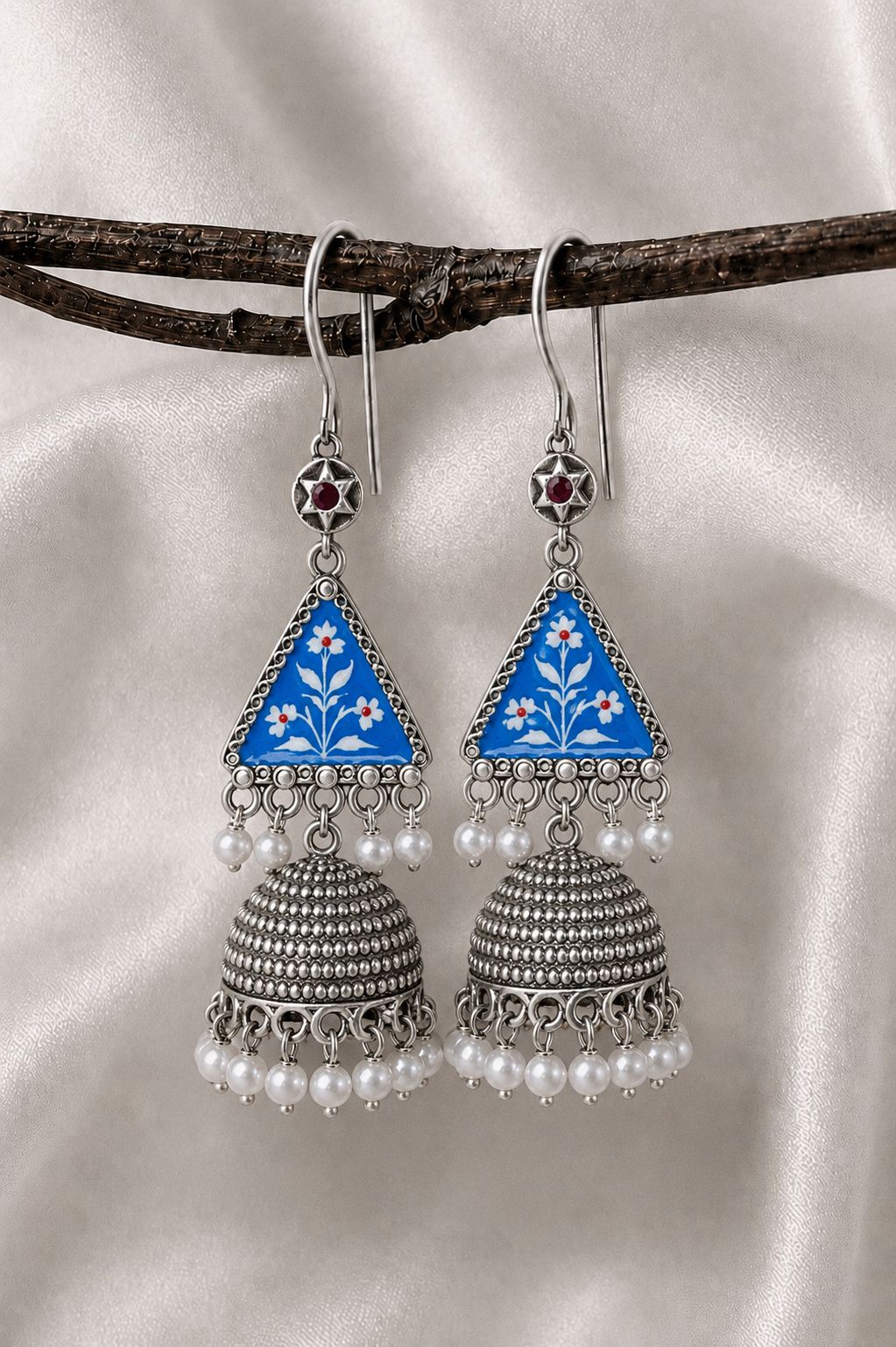 Hand Painted Top with Oxidized Jhumki Earring