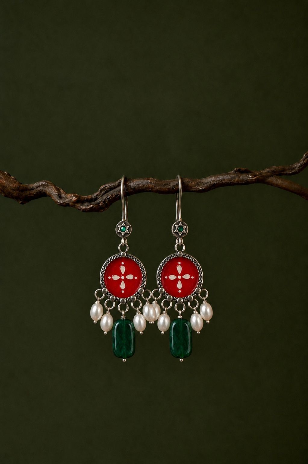 Hand Painted Top Jade Stone Earring