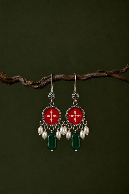 Hand Painted Top Jade Stone Earring
