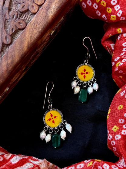 Hand Painted Top Jade Stone Earring