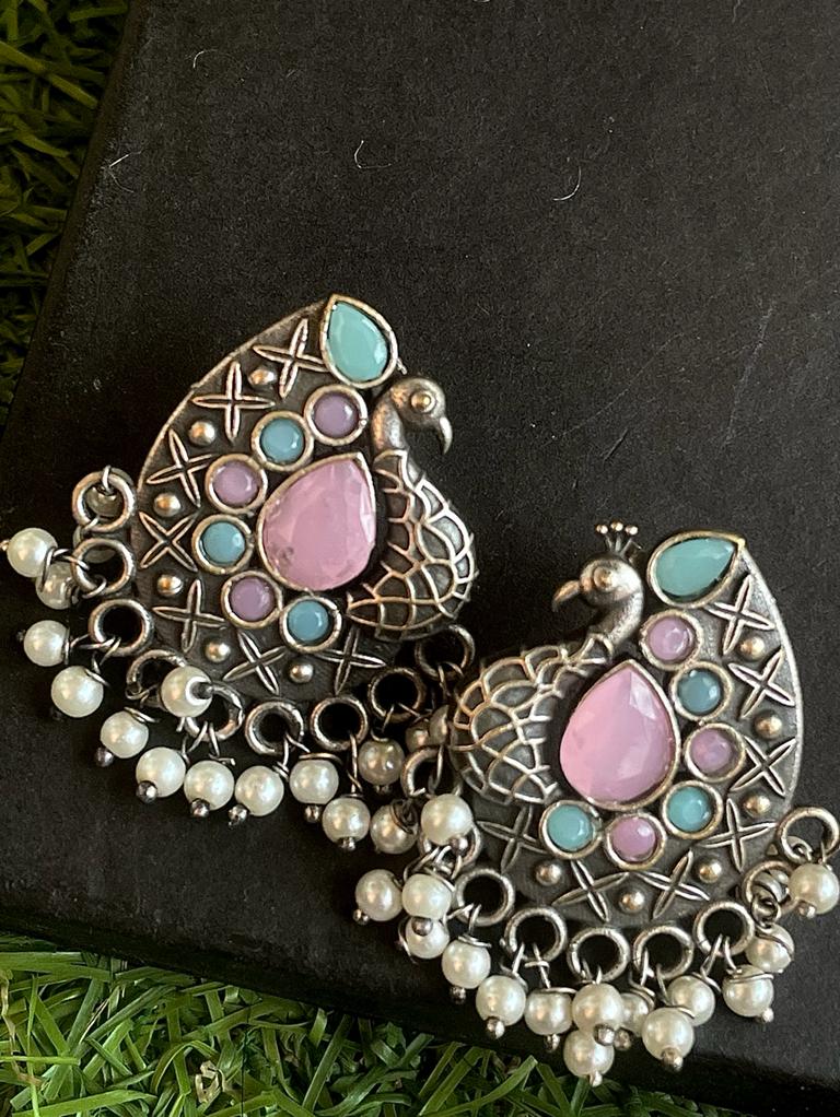 Peacock Shape Semi Precious Stone Earring