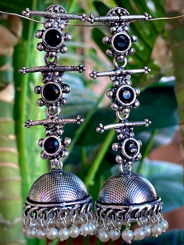 Oxidized German Silver Long Earring